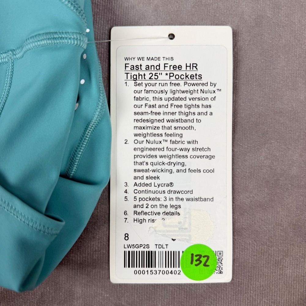 Lululemon Fast and Free High-Rise Crop 25" Turquoise Blue Leggings Size 8 - Picture 9 of 9